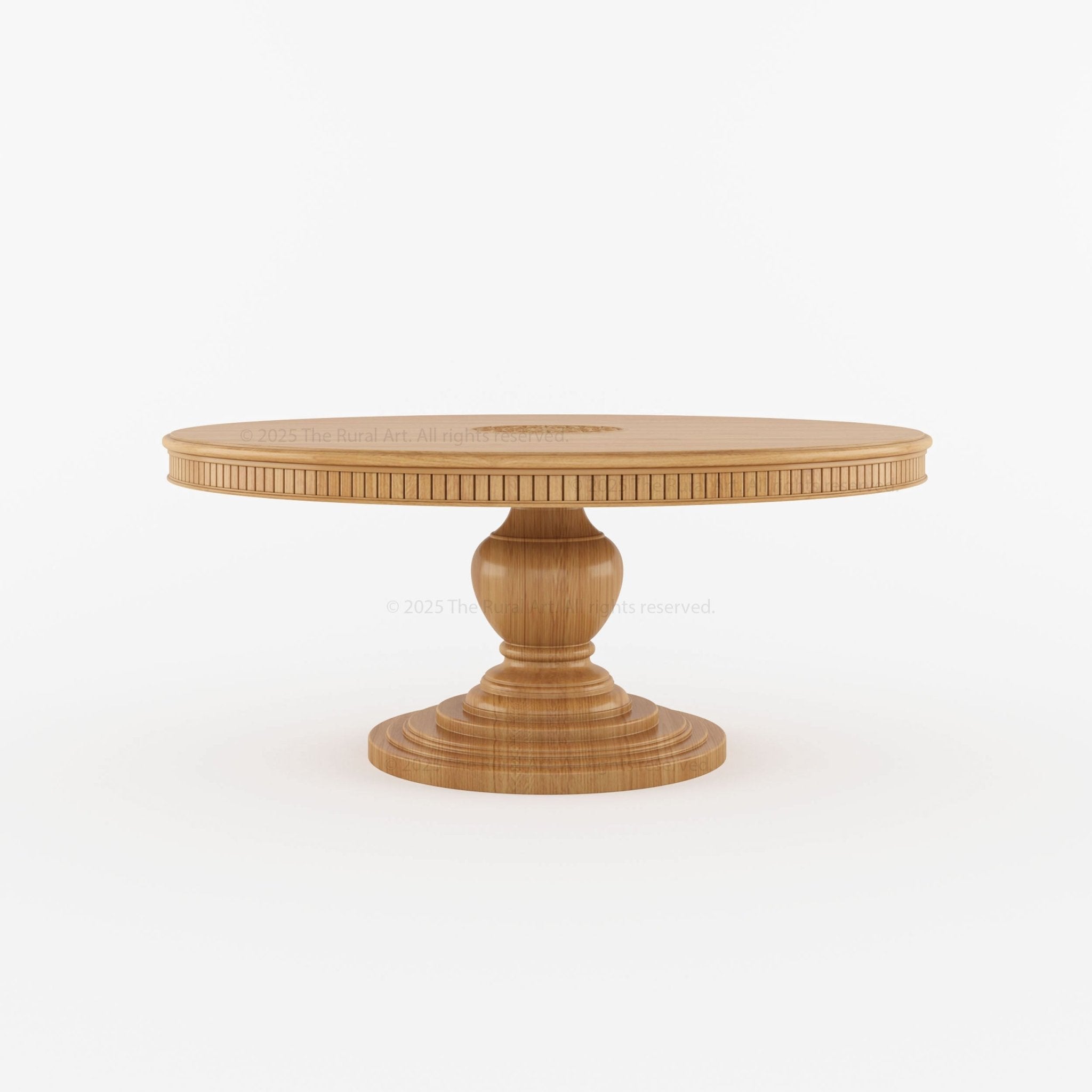 Jackson Teak Wood Round Pedestal Dining Table Fluted Edge Center Medallion