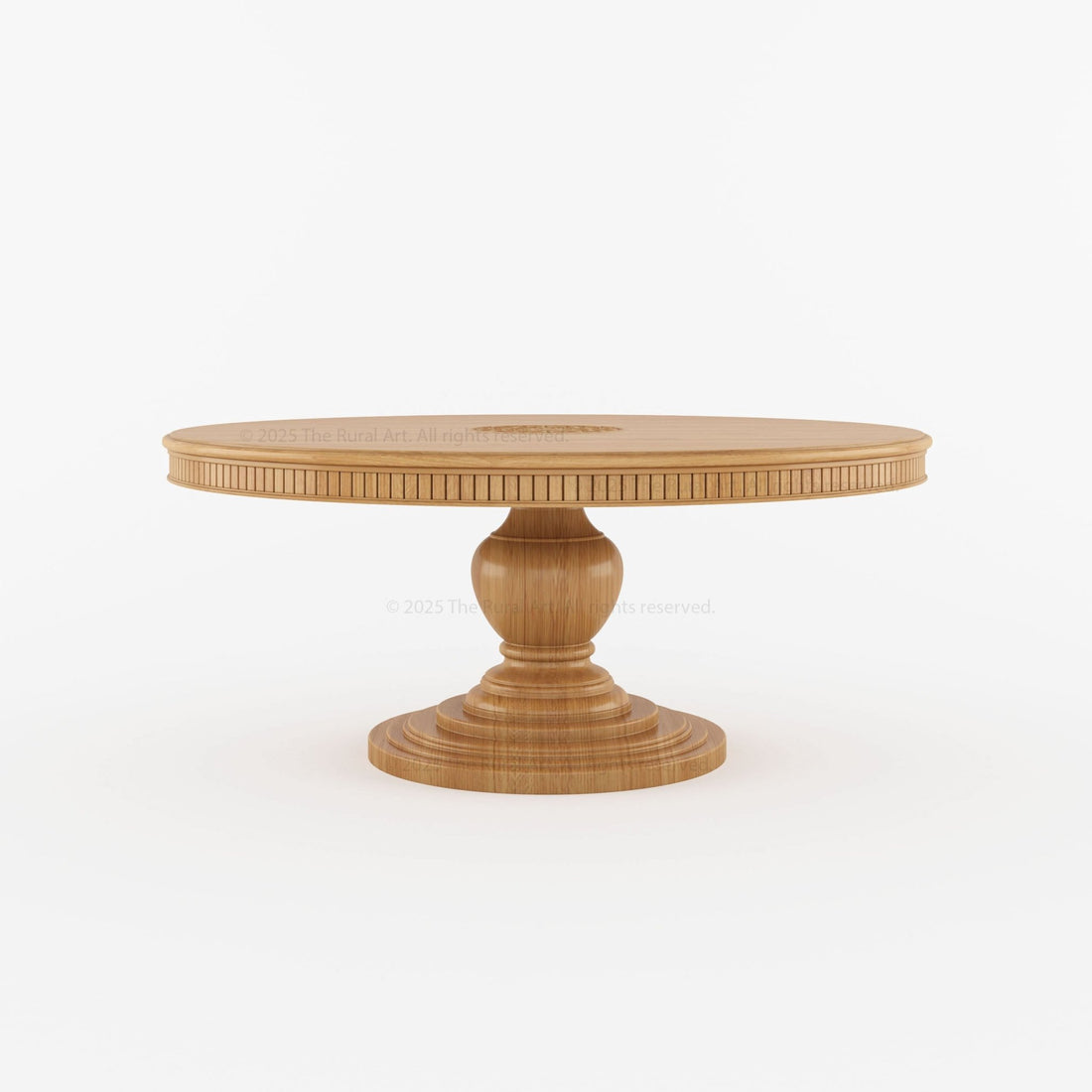 Jackson Teak Wood Round Pedestal Dining Table Fluted Edge Center Medallion