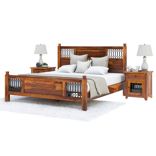 Birmingham Iron Grill Fitted Rustic Solid Wood Platform Bed Frame