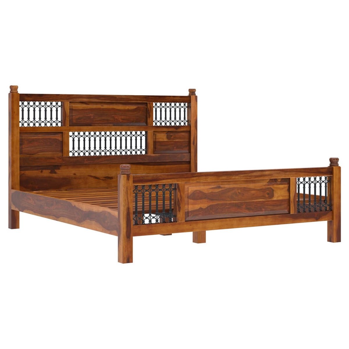 Birmingham Iron Grill Fitted Rustic Solid Wood Platform Bed Frame