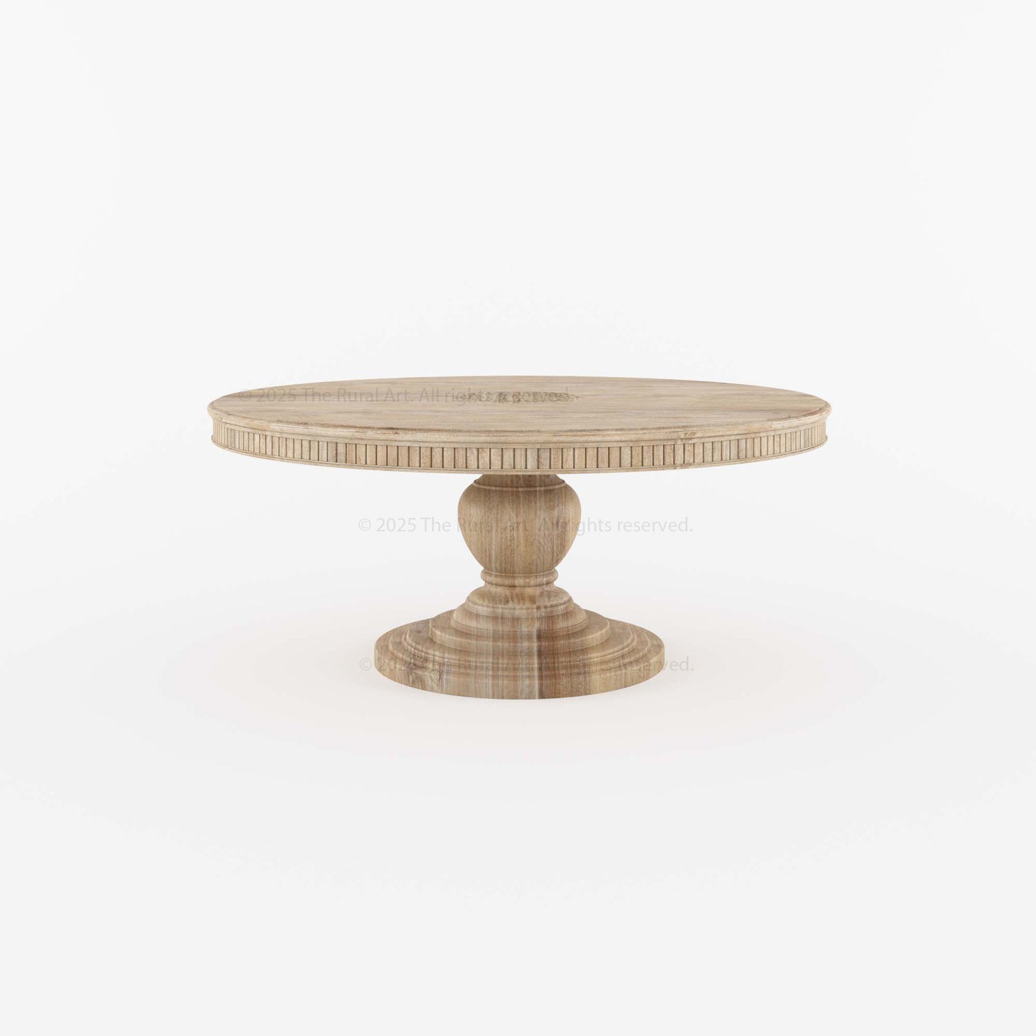 Jackson Teak Wood Round Pedestal Dining Table Fluted Edge Center Medallion
