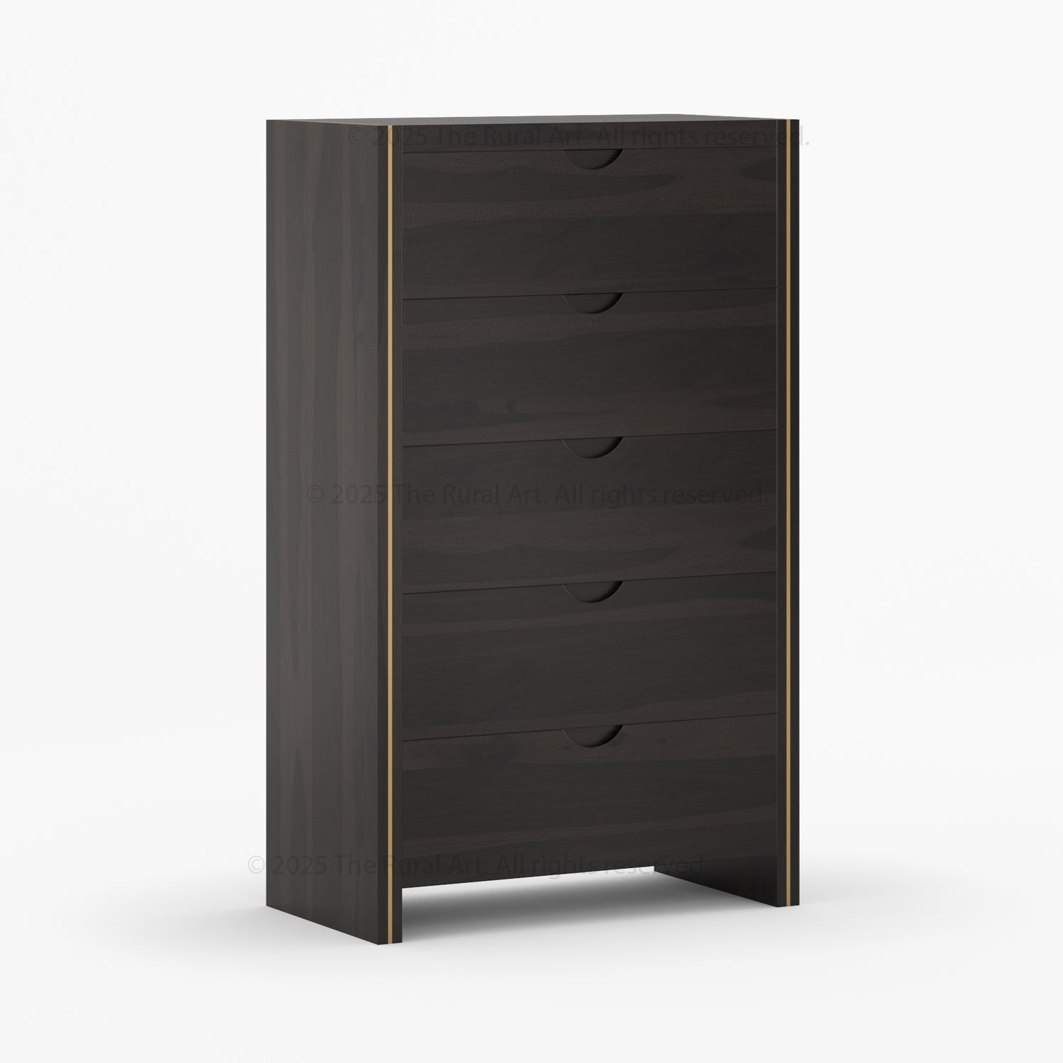 Branson Solid Wood Tall Dresser with Brass Inlay Accents