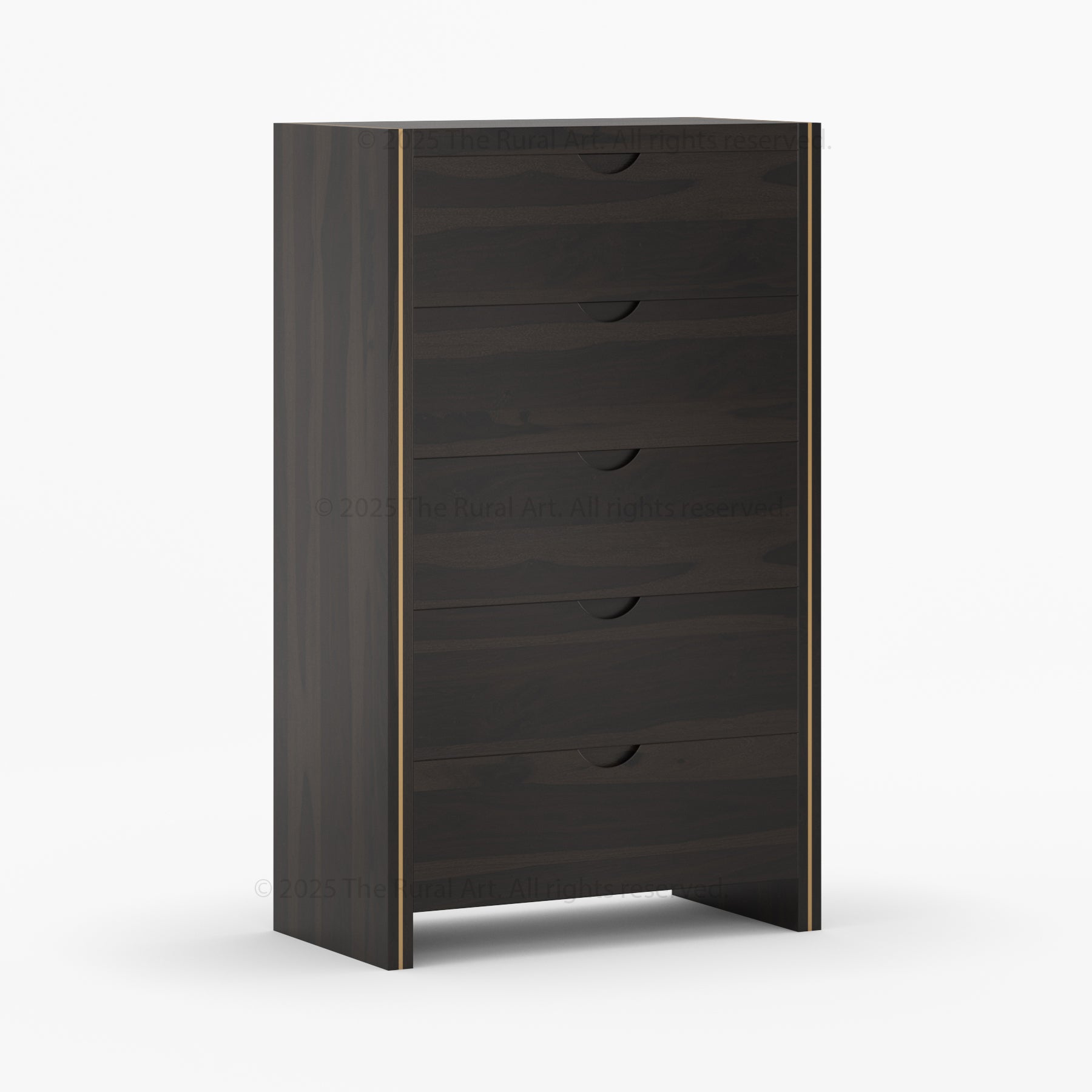 Branson Solid Wood Tall Dresser with Brass Inlay Accents