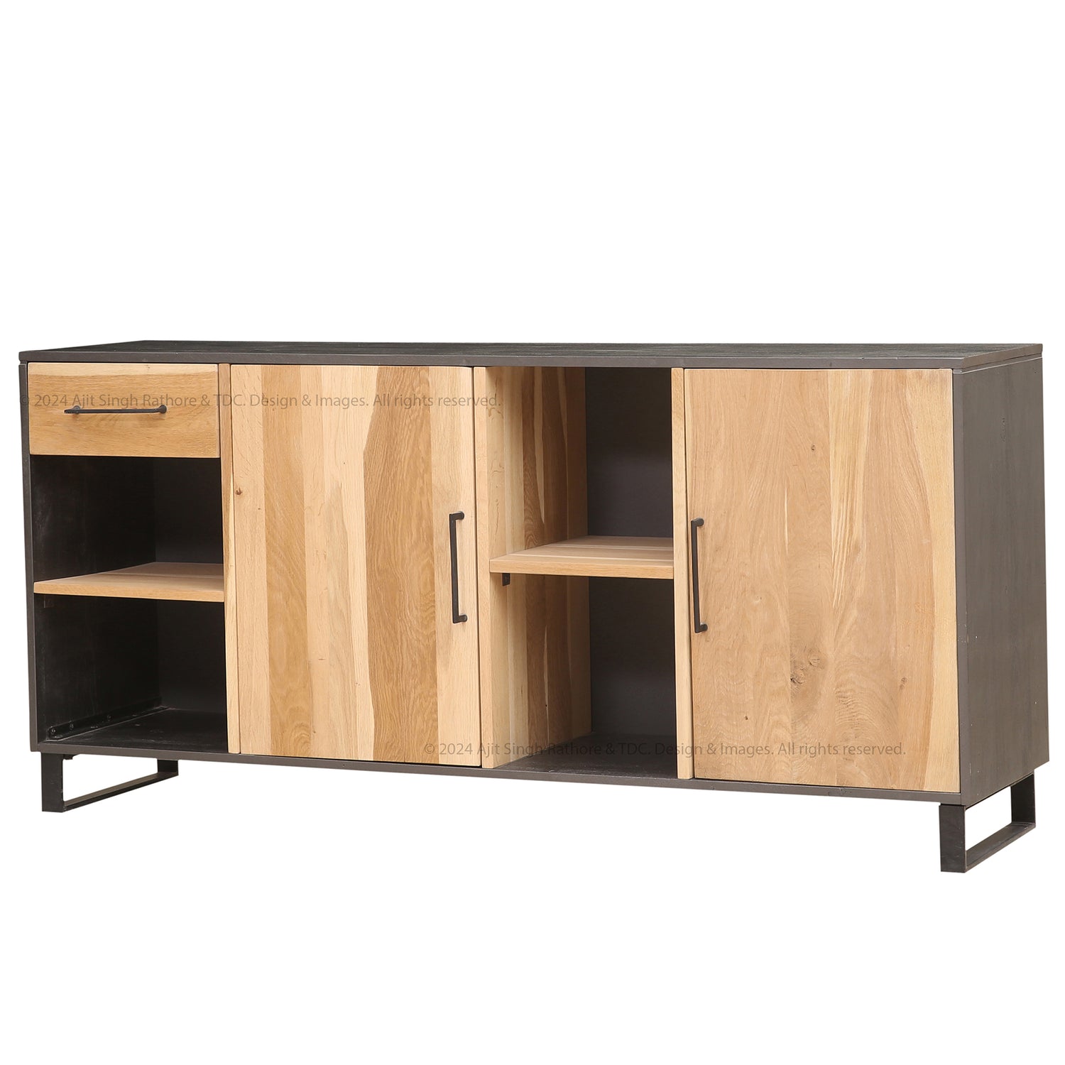 Rustic Industrial Solid Wood and Metal Sideboard Modern Storage Cabinet