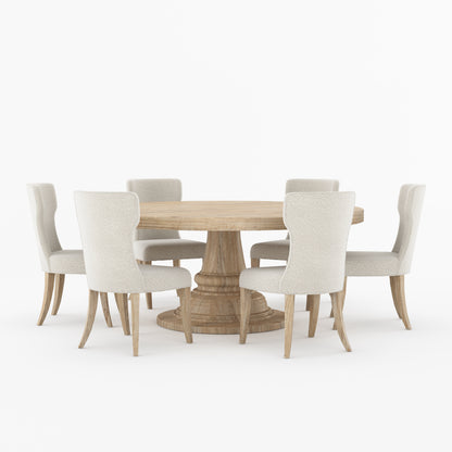 High Point Solid Wood Round Pedestal Dining Table &amp; Upholstered Chair Set