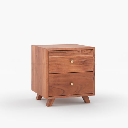 Rustic Acacia Wood Mid-Century Modern Nightstand