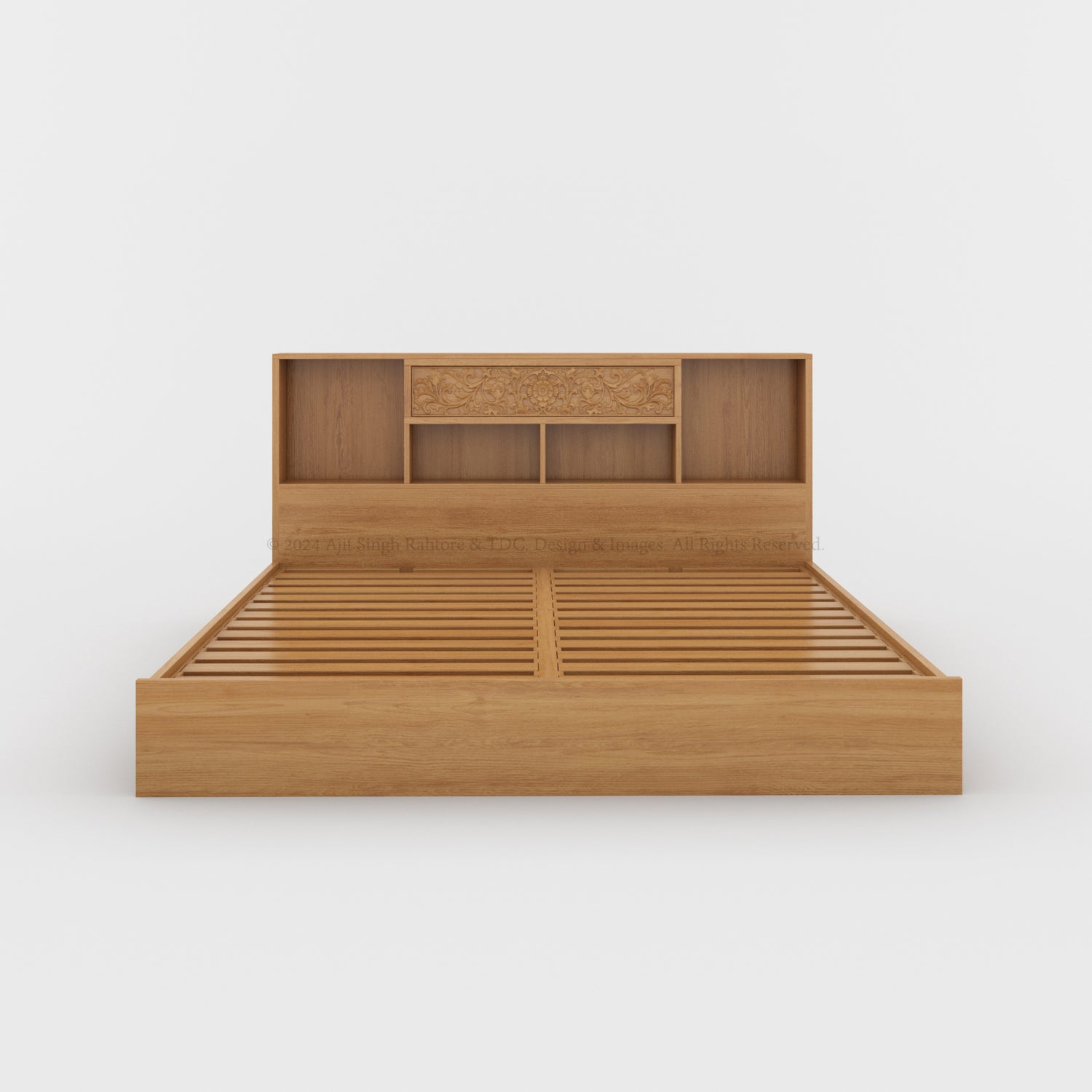 Elizabeth Teak Wood Platform Bookcase Bed