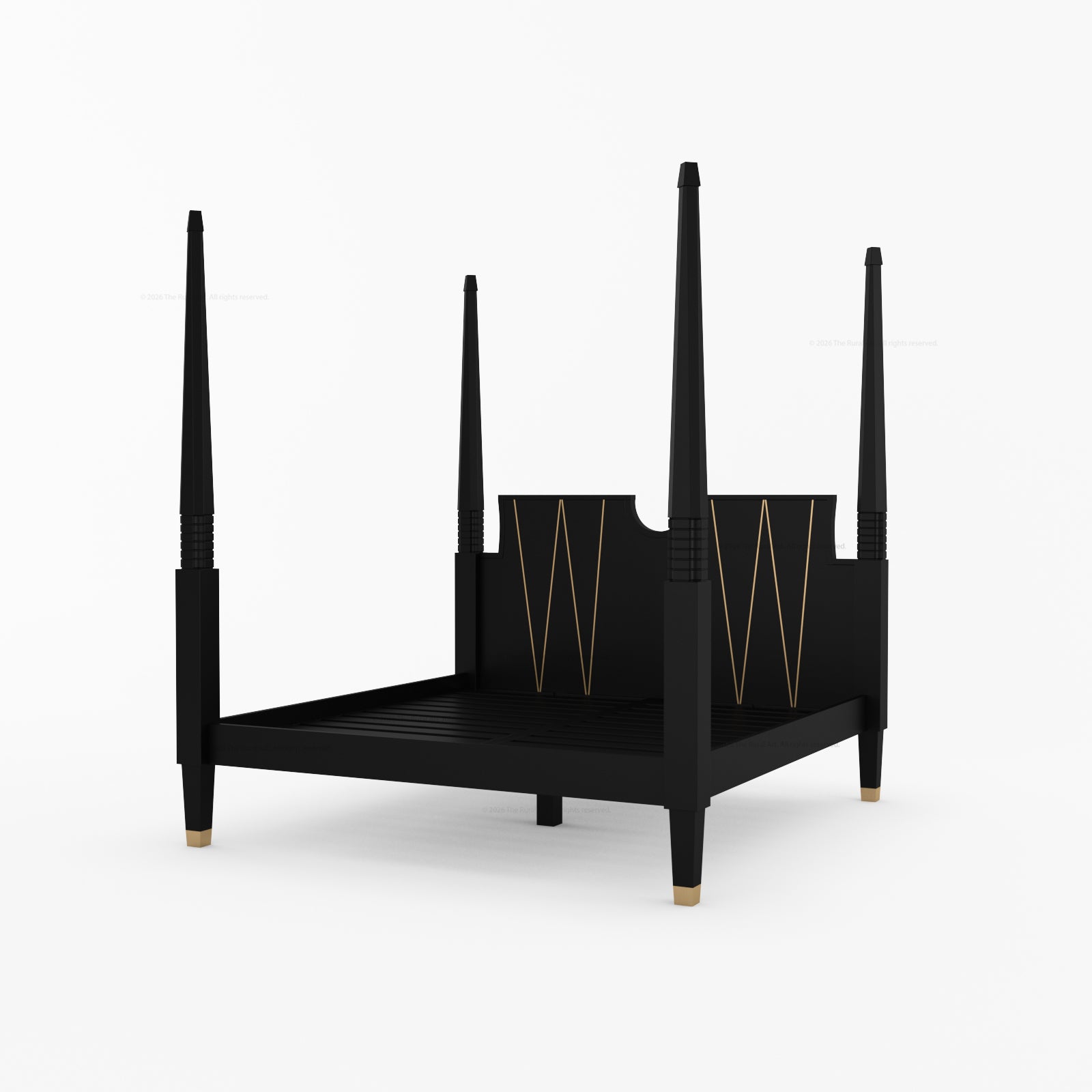 Troy Solid Wood Four Poster Bed with Brass Detailing