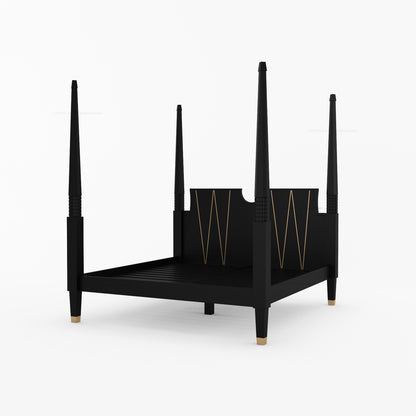 Troy Solid Wood Four Poster Bed with Brass Detailing