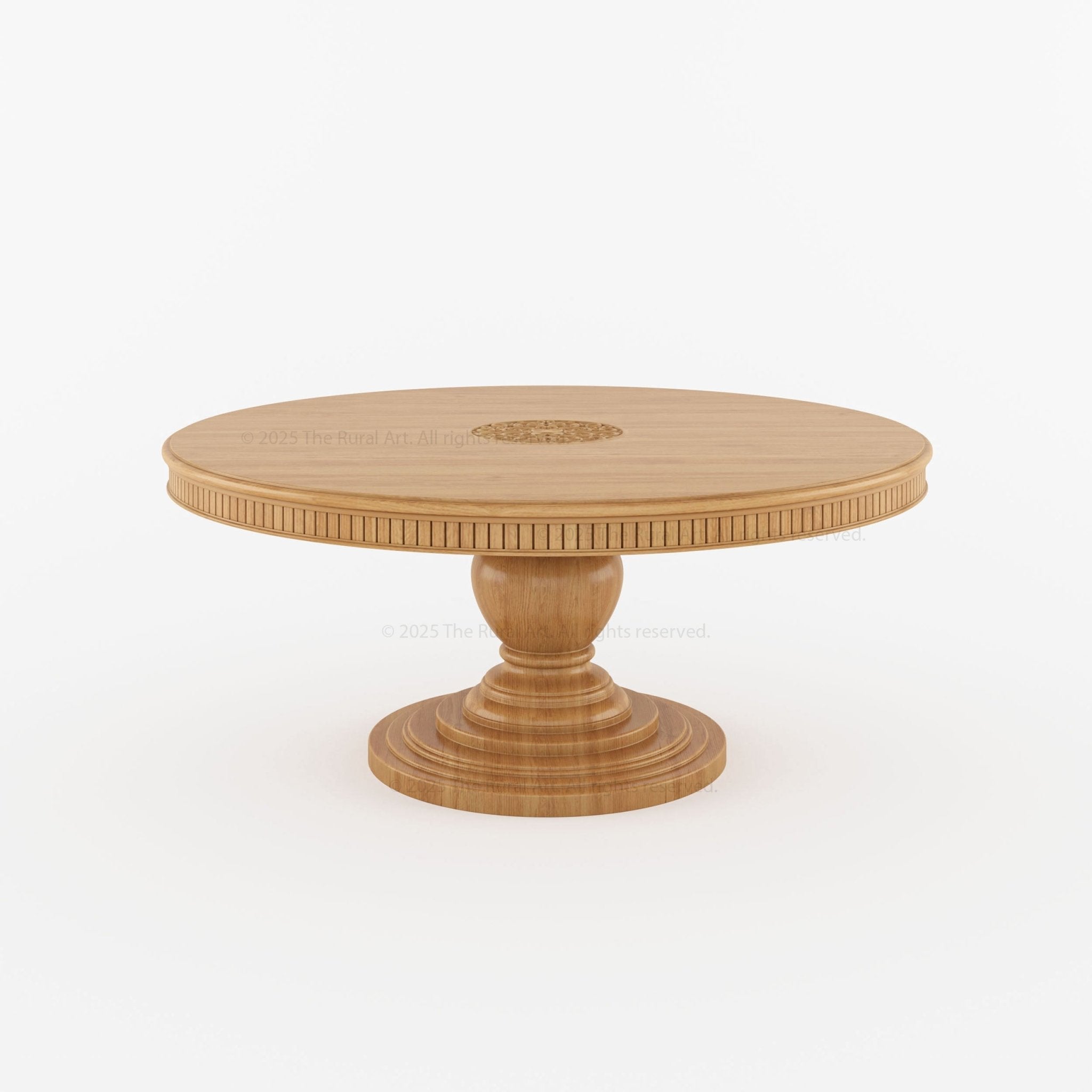 Jackson Teak Wood Round Pedestal Dining Table Fluted Edge Center Medal