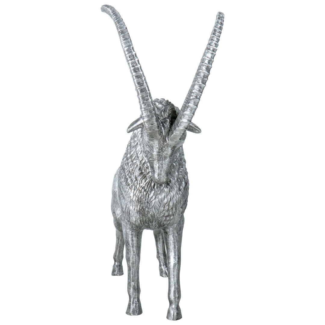 Majestic Alpine Ibex Silver Sculpture