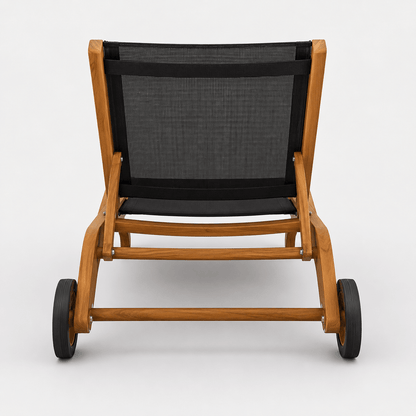 Modesto Solid Teak Wood and Sling Mesh Outdoor Sun Lounger