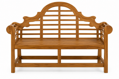 Helena Solid Teak Wood Garden Bench with Decorative Arched Back