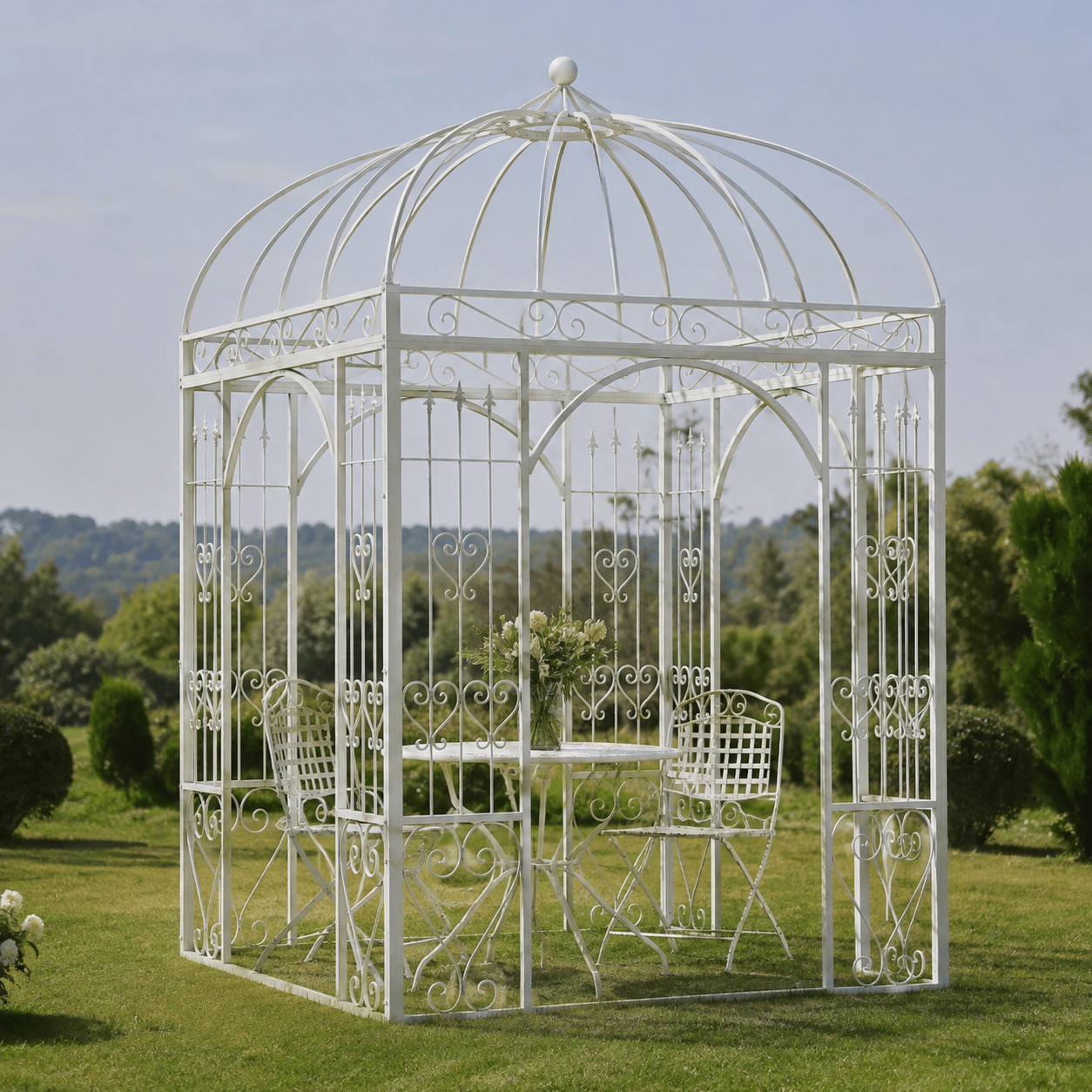 Ojai Ornate Wrought Iron Garden Gazebo with Domed Roof