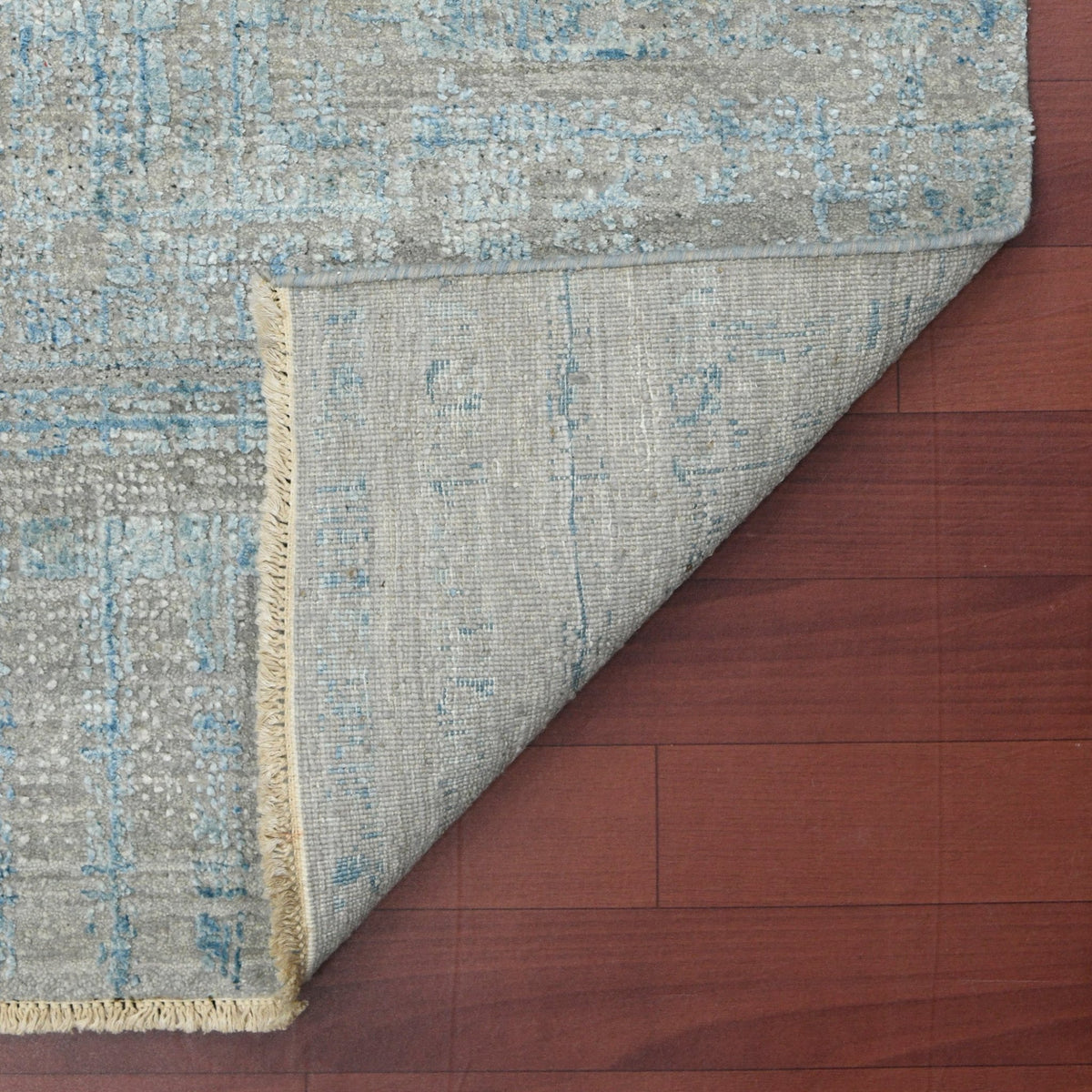Stockholm Mist Abstract Linear Distressed Hand-Knotted Wool &amp; Silk Rug