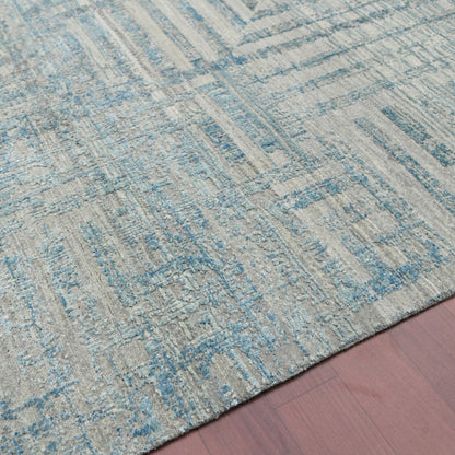 Stockholm Mist Abstract Linear Distressed Hand-Knotted Wool &amp; Silk Rug