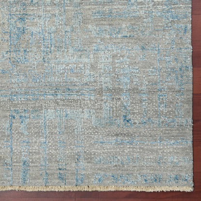 Stockholm Mist Abstract Linear Distressed Hand-Knotted Wool &amp; Silk Rug