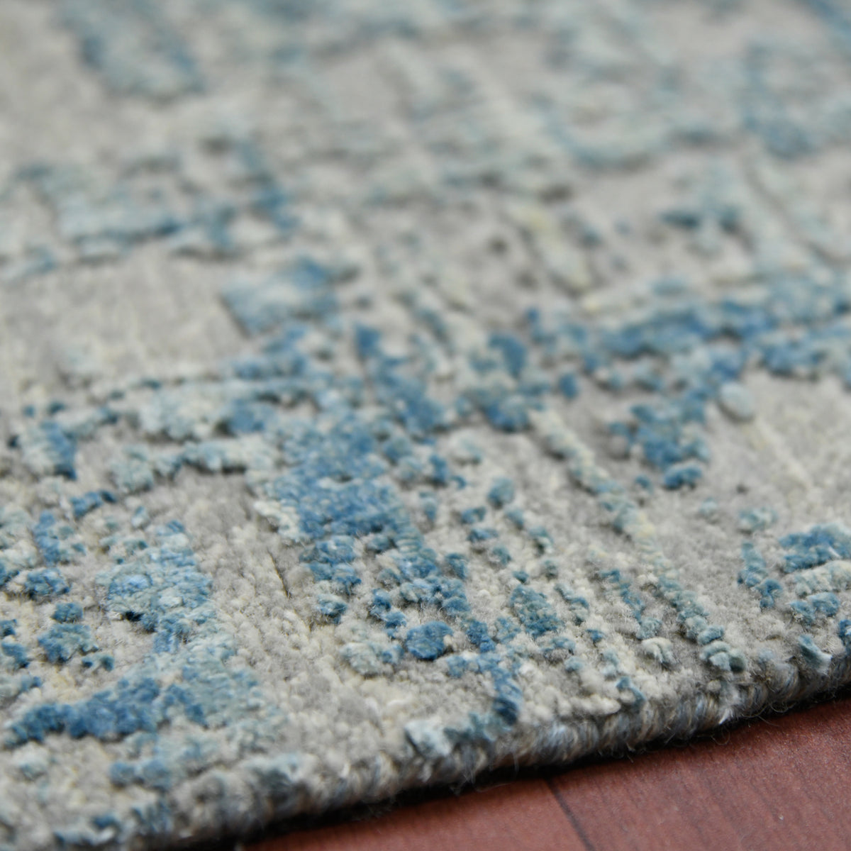 Stockholm Mist Abstract Linear Distressed Hand-Knotted Wool &amp; Silk Rug