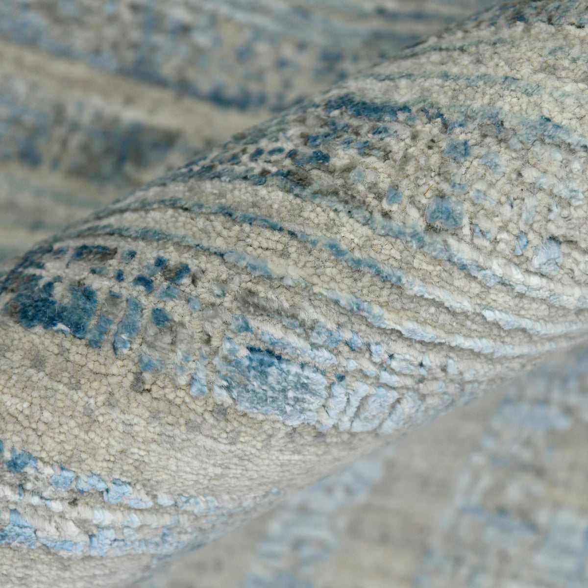 Stockholm Mist Abstract Linear Distressed Hand-Knotted Wool &amp; Silk Rug