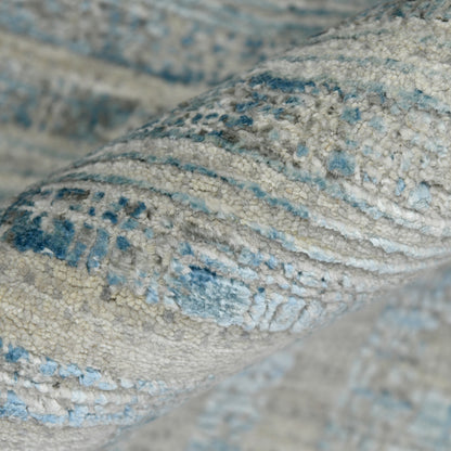 Stockholm Mist Abstract Linear Distressed Hand-Knotted Wool &amp; Silk Rug