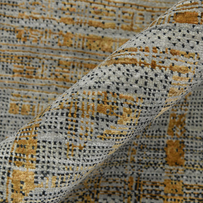 Milan Noir Abstract Grid Distressed Hand-Knotted Wool &amp; Silk Rug