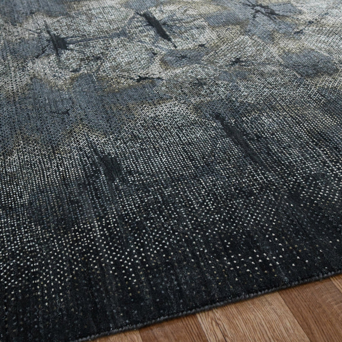 Prague Noir Distressed Medallion Persian Hand-Knotted Wool &amp; Silk Rug