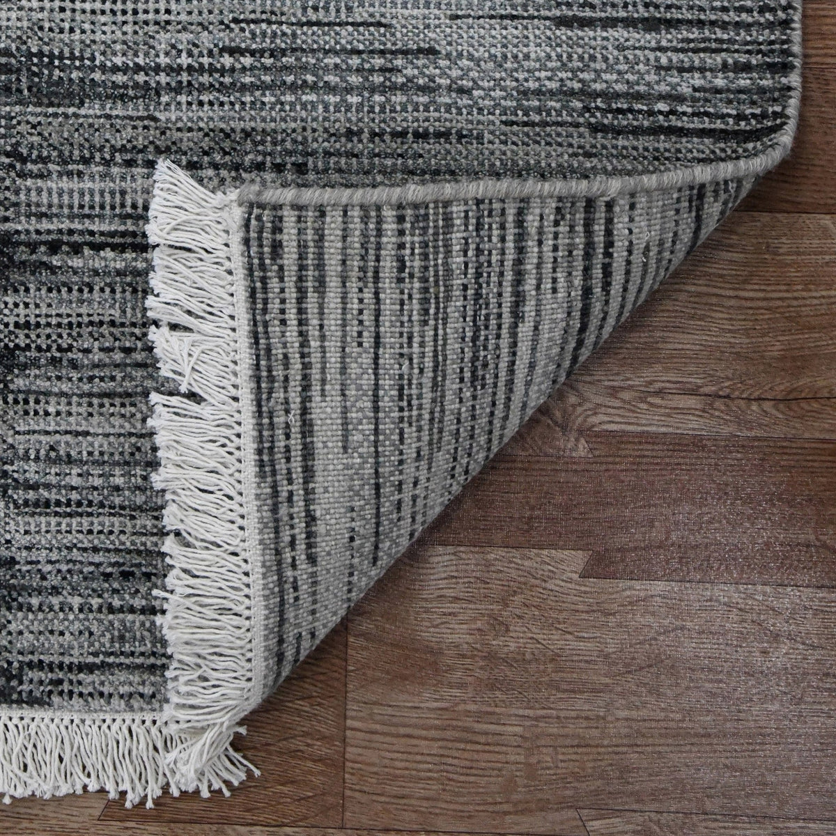 Copenhagen Ash Abstract Strie Linear Hand-Knotted Wool &amp; Silk Rug