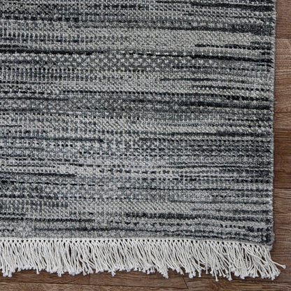 Copenhagen Ash Abstract Strie Linear Hand-Knotted Wool &amp; Silk Rug