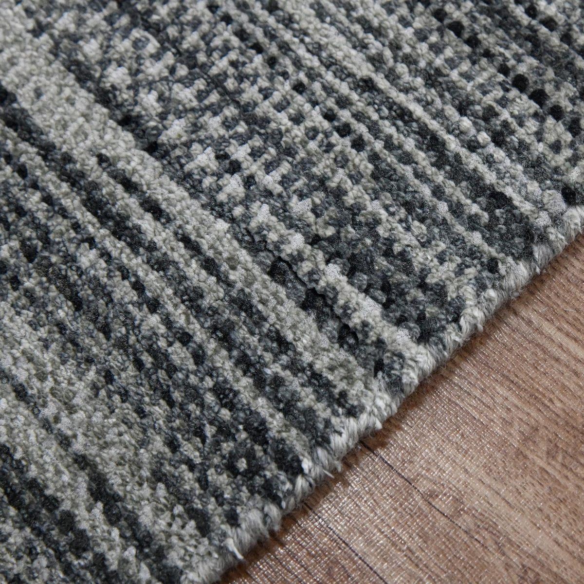Copenhagen Ash Abstract Strie Linear Hand-Knotted Wool &amp; Silk Rug