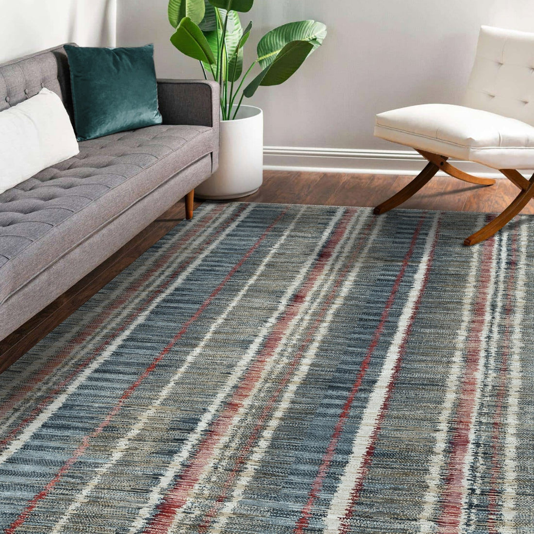 Barcelona Abstract Painterly Stripe Hand-Knotted Wool &amp; Silk Rug