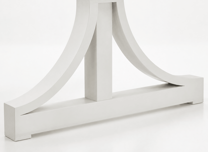 Troy Dual-Tone Solid Teak Wood Dining Table with Slatted Top &amp; Sculptural Arched Trestle Base
