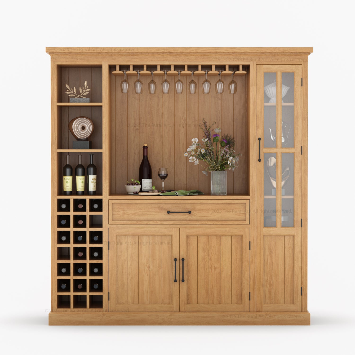 Montecito Solid Wood Wine Bar Cabinet With Stemware Rack