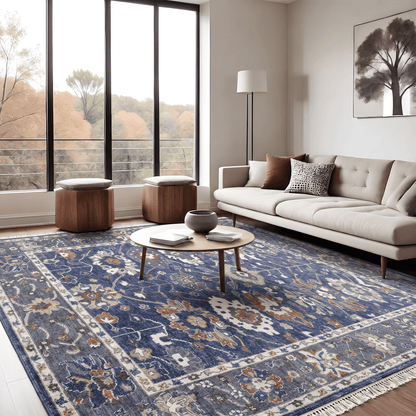 Aveline Hand-Knotted Wool Oushak Rug in Grey Blue