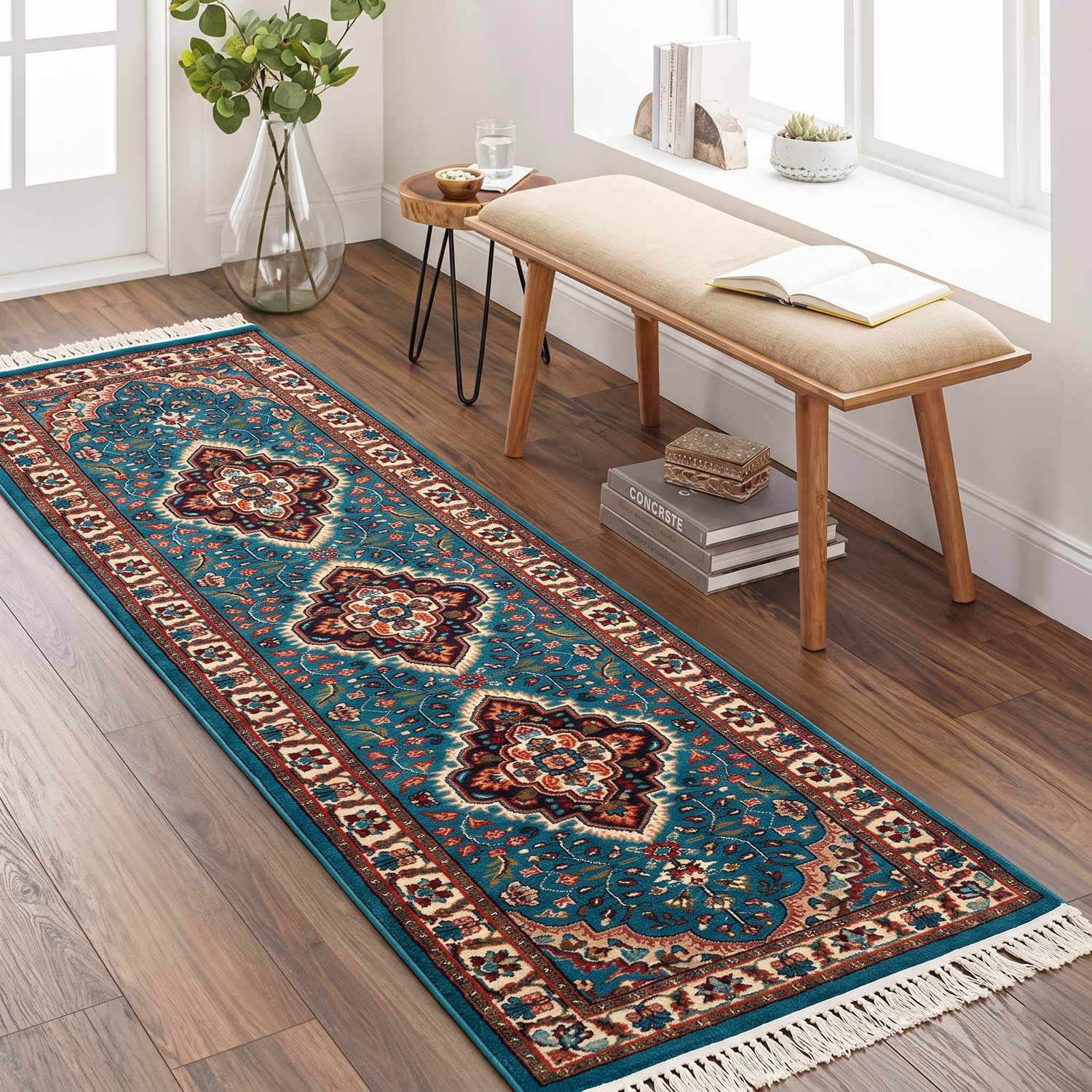 Highland Turquoise Hand-Knotted Wool Runner Rug