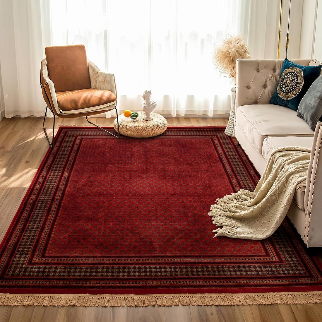 Santa Fe Hand-Knotted Wool Tribal Rug in Ribbon Red Color