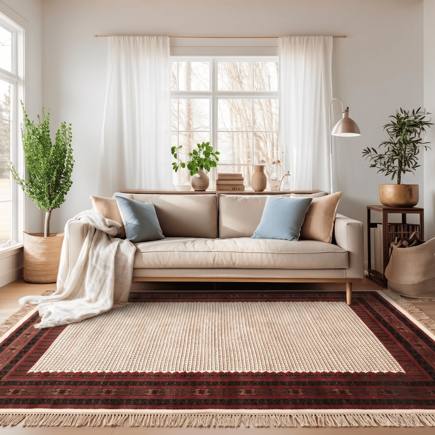 Sedona Hand-Knotted Wool Tribal Rug – Cream &amp; Rust | Medium Pile Mild Soft Finish