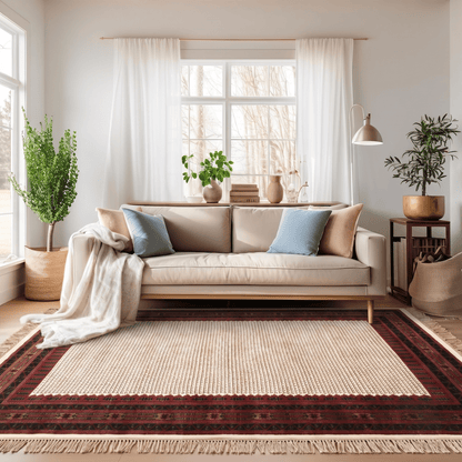 Sedona Hand-Knotted Wool Tribal Rug – Cream &amp; Rust | Medium Pile Mild Soft Finish