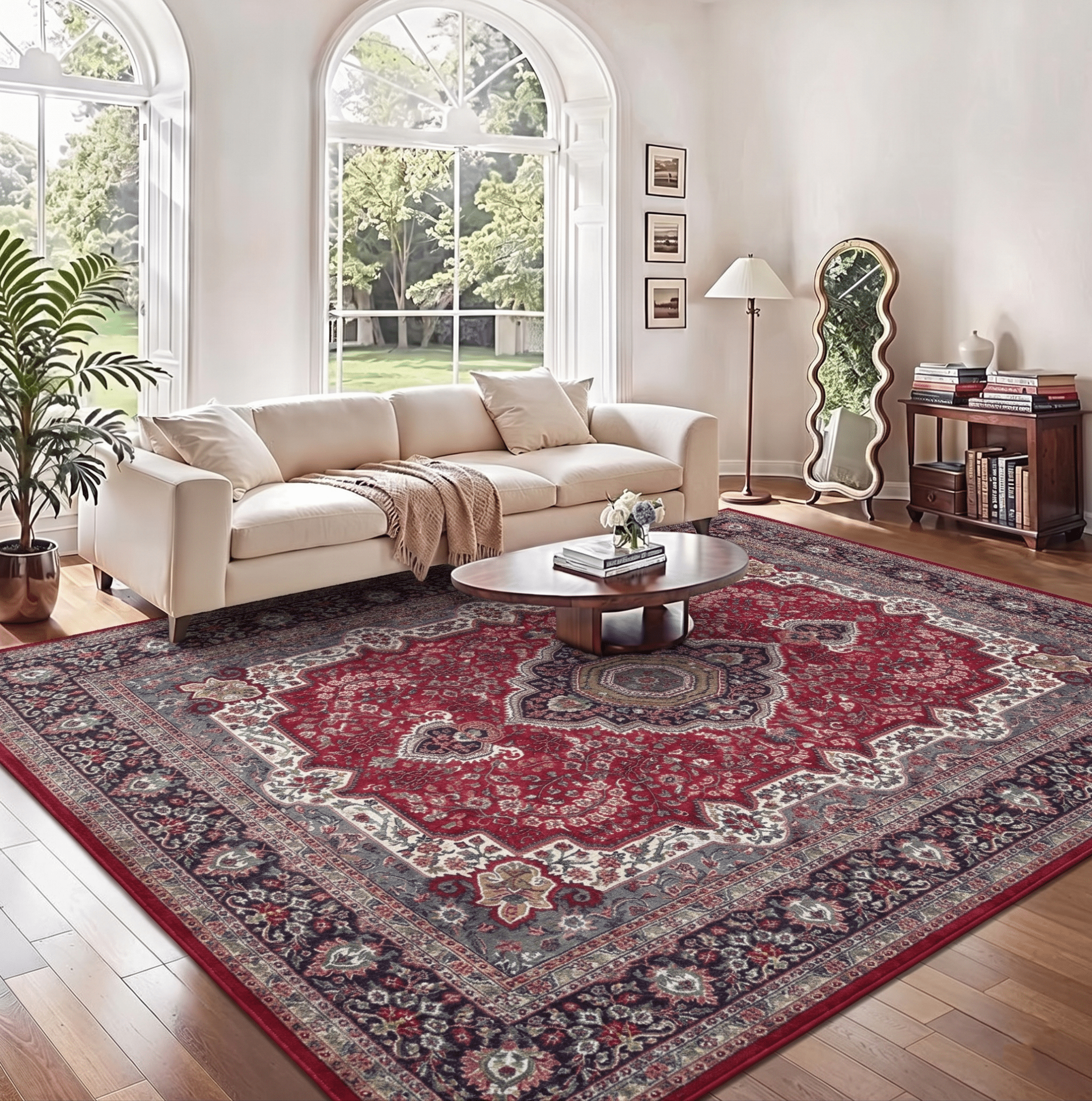 Zareen Hand-Knotted Wool Kashan Rug – Crimson Red &amp; Midnight Blue