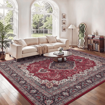 Zareen Hand-Knotted Wool Kashan Rug – Crimson Red &amp; Midnight Blue