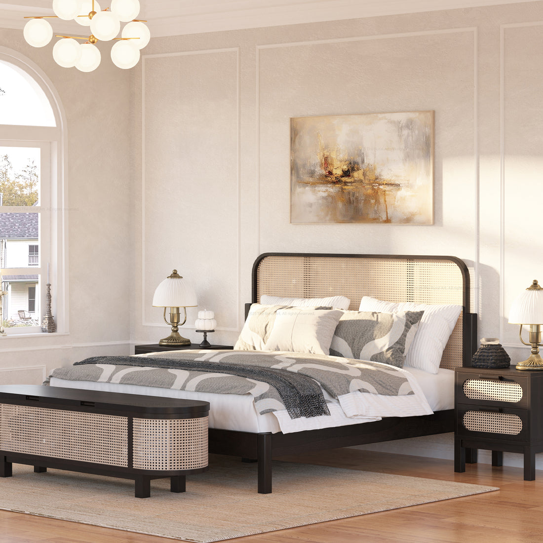 Davis Solid Wood Platform Bed with Cane Headboard