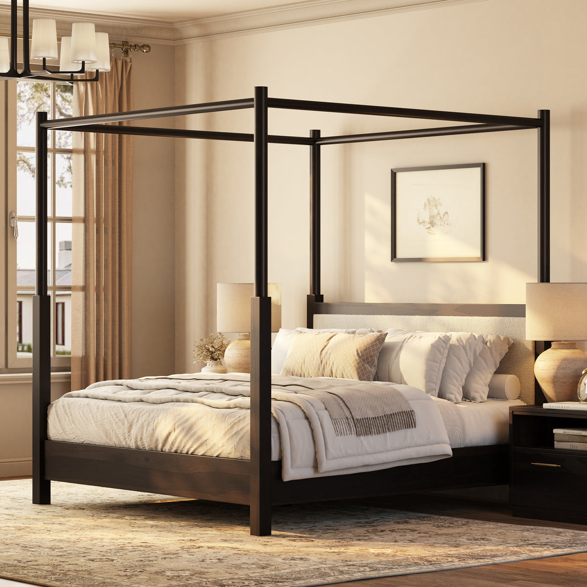Hartsville Upholstered Solid Wood Canopy Bed