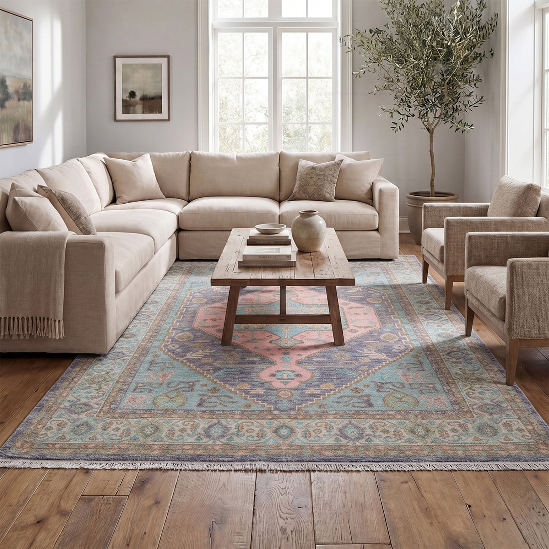 Marseille Vintage Oushak Hand-Knotted Wool Rug