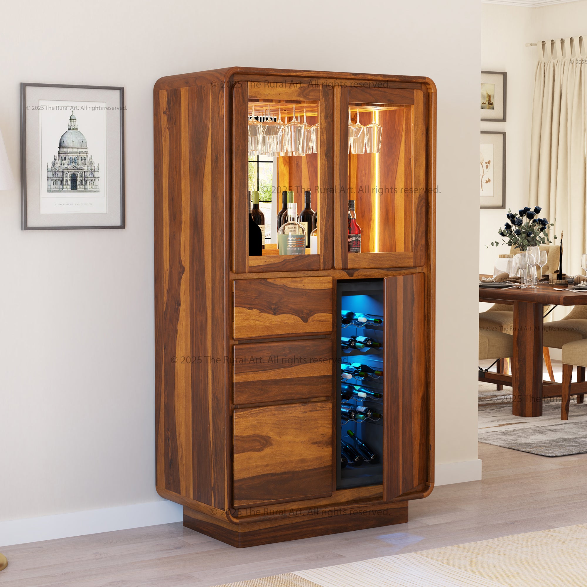 Bellevue Solid Wood Bar Cabinet with Dedicated Refrigeration Space