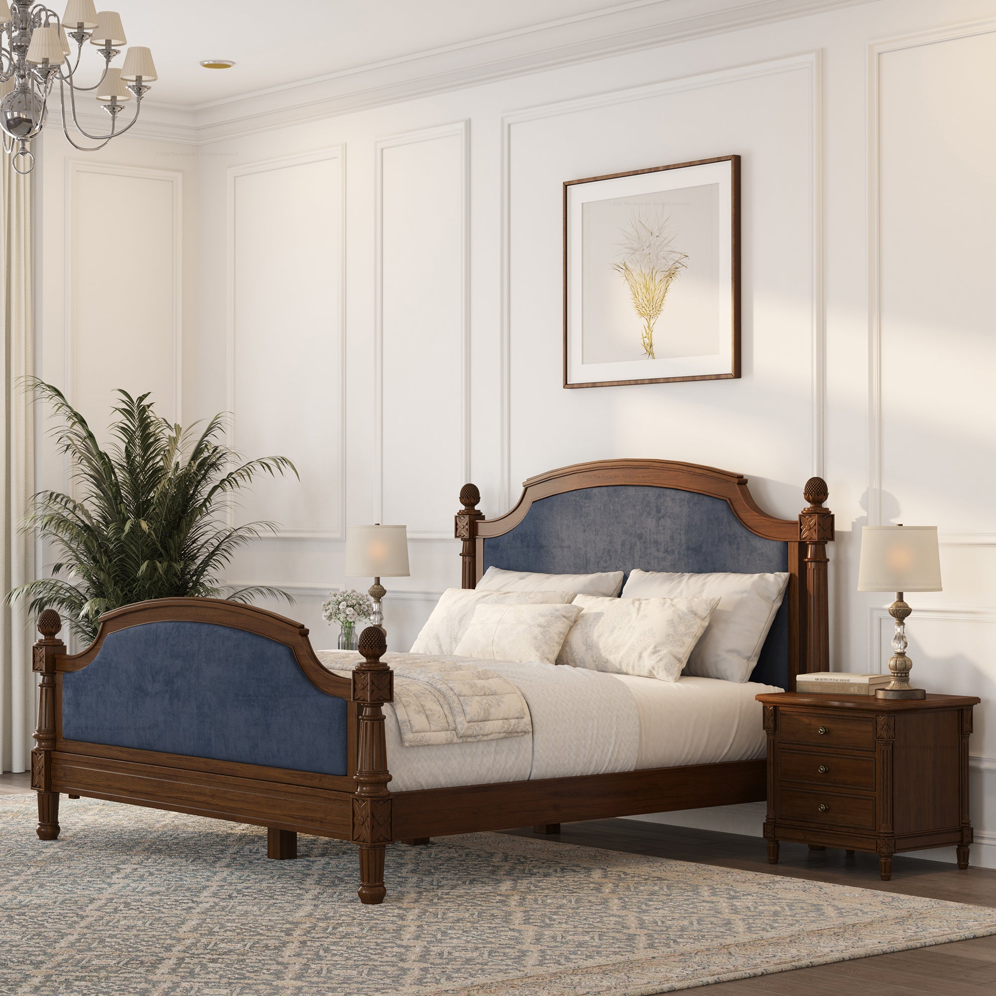 Novato Heritage Solid Wood Bed with Upholstered Headboard &amp; Footboard