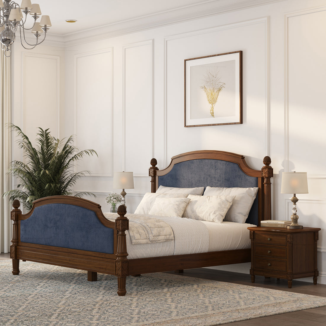 Novato Heritage Solid Wood Bed with Upholstered Headboard & Footboard