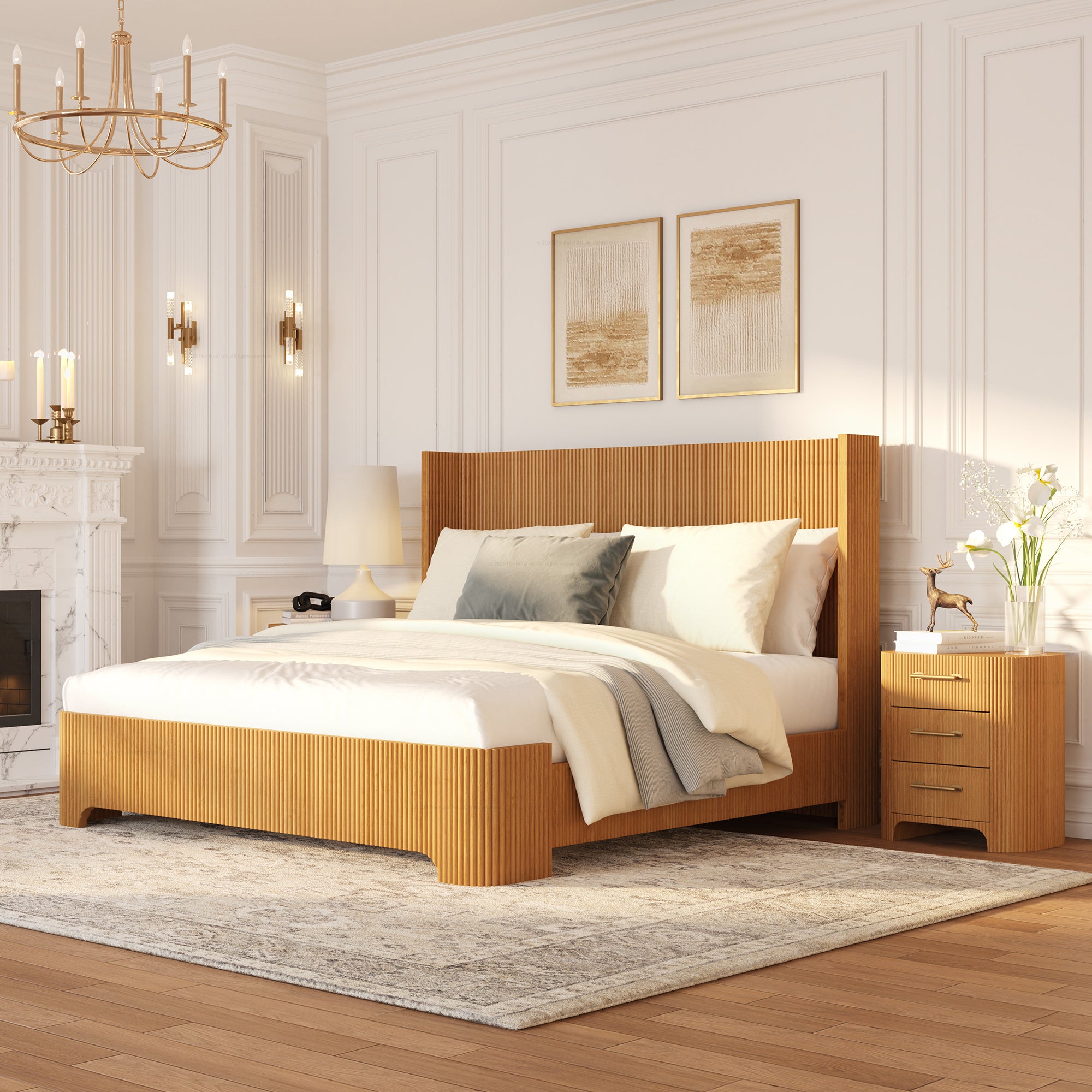 Bartow Fluted Shelter Platform Bed Made of 100% Solid Wood Modern Style Wooden Bed