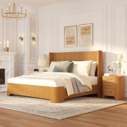 Bartow Fluted Shelter Platform Bed Made of 100% Solid Wood Modern Style Wooden Bed