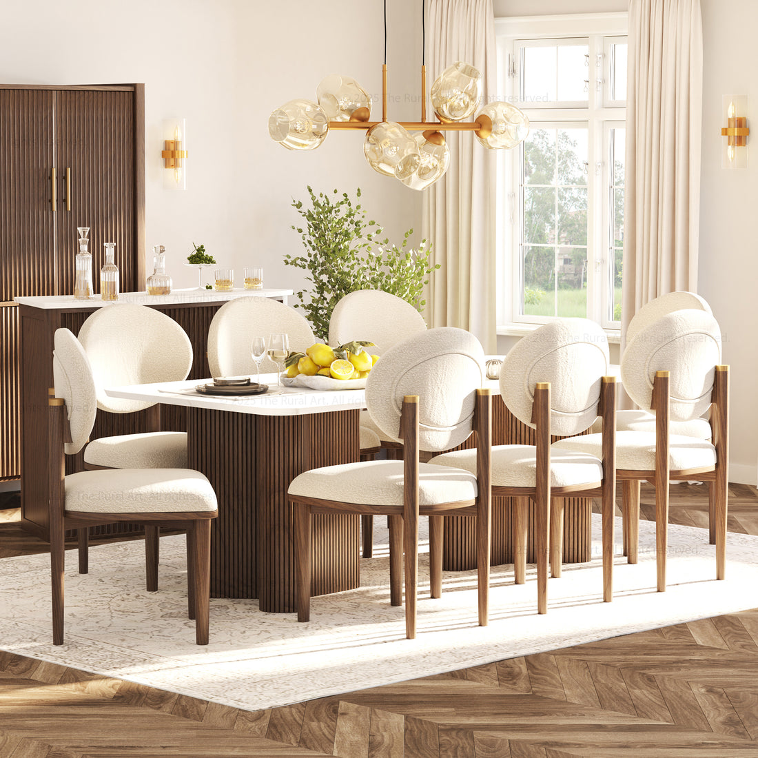 Valdez Fluted Dining Table &amp; Upholstered Chair Set