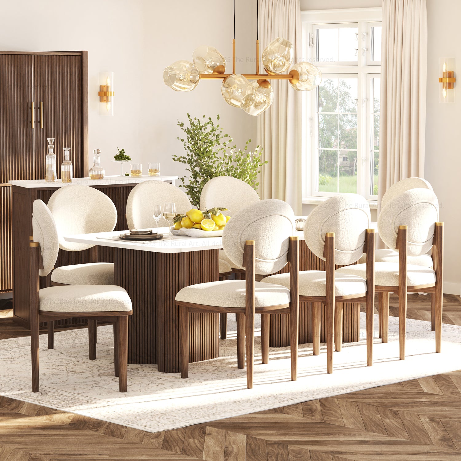Valdez Fluted Dining Table &amp; Upholstered Chair Set