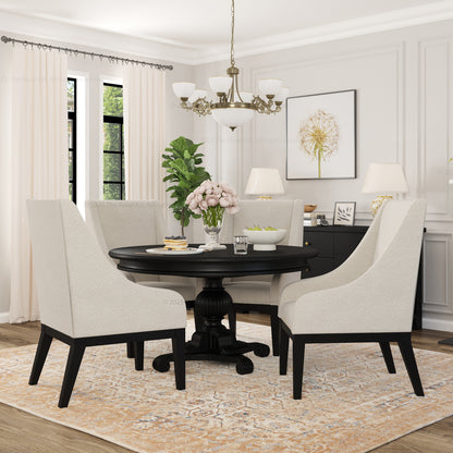 Phoenix Solid Wood Pedestal Dining Table &amp; Upholstered Armchair Set